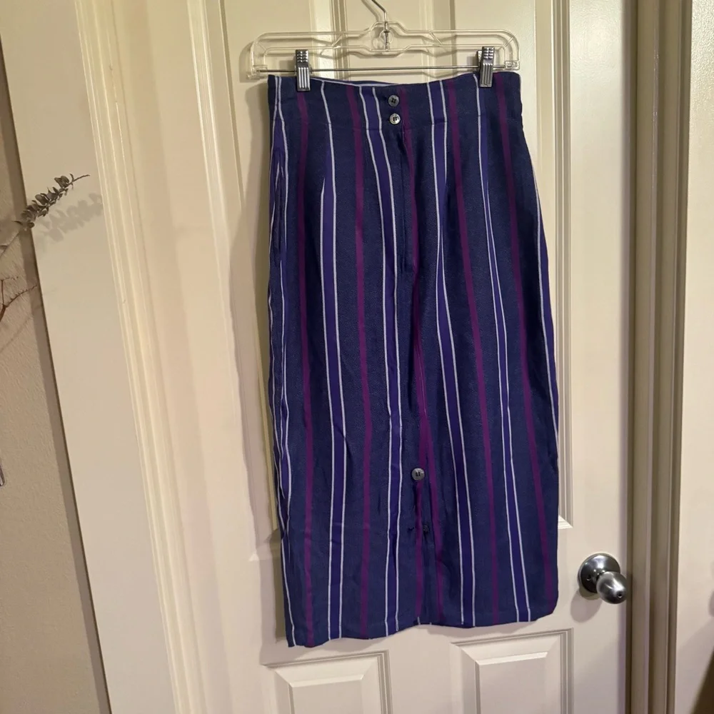 Vintage Esprie Striped Purple and Blue Women's Skirt - Picture 4 of 6